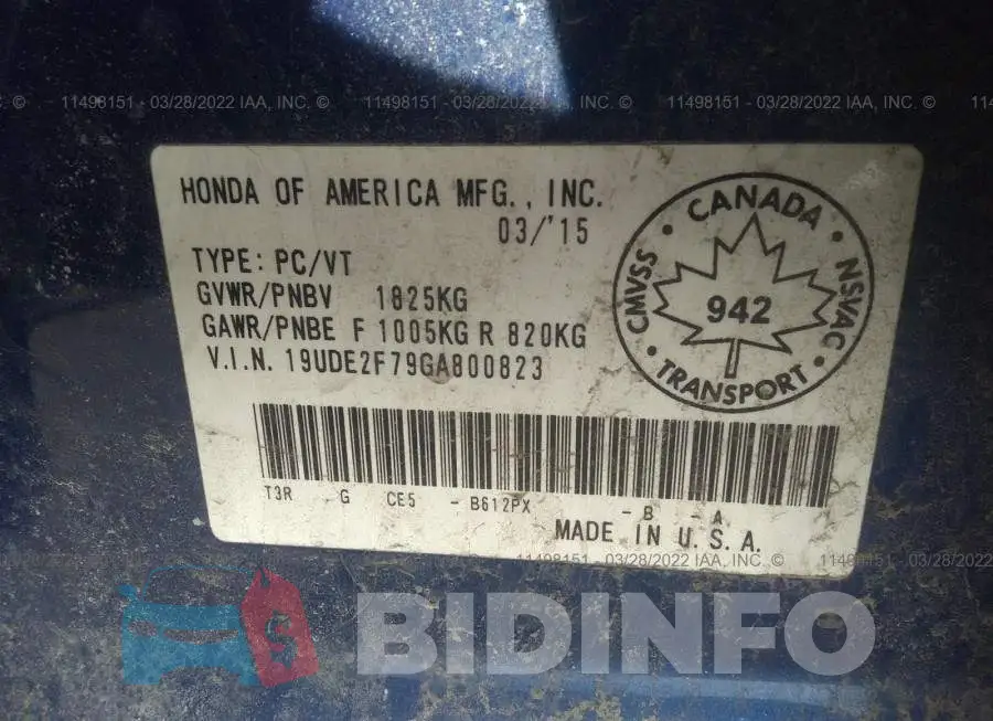 19UDE2F79GA800823 Photo# 9