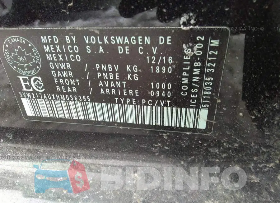 3VW217AUXHM036395 Photo# 9