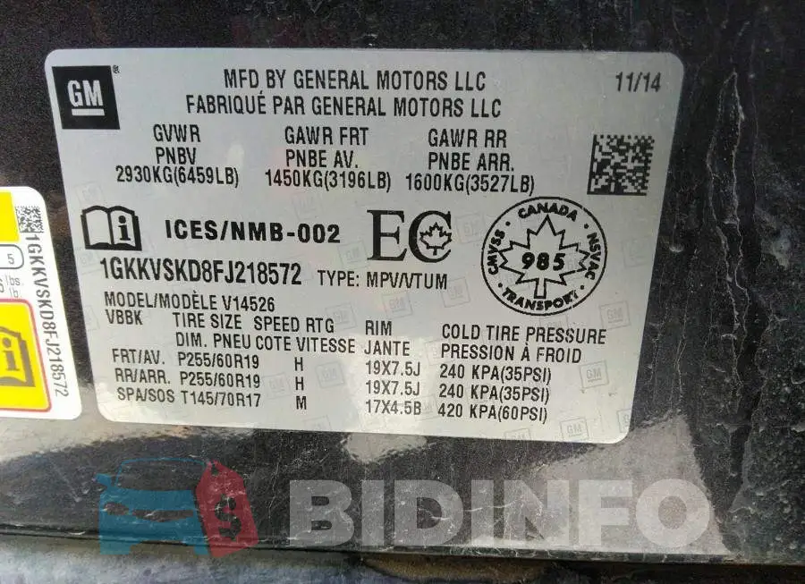 1GKKVSKD8FJ218572 Photo# 9