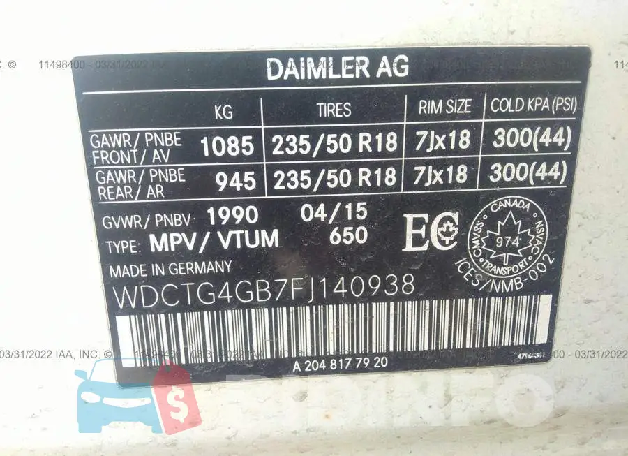 WDCTG4GB7FJ140938 Photo# 9