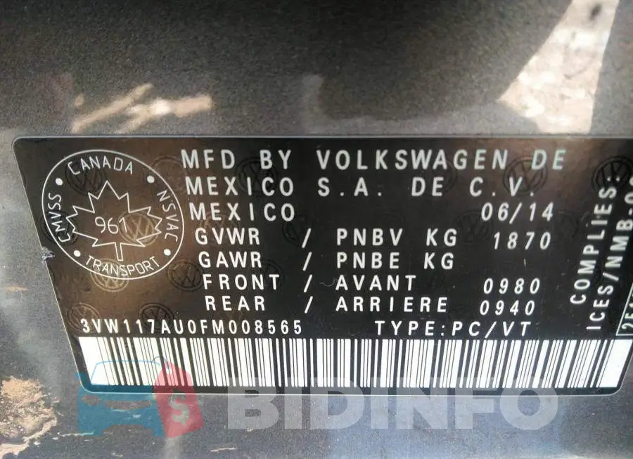 3VW117AU0FM008565 Photo# 9
