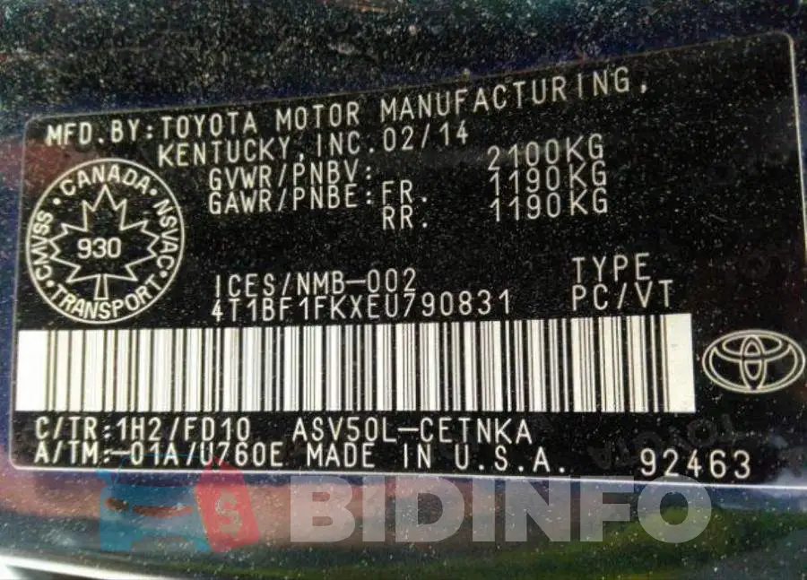 4T1BF1FKXEU790831 Photo# 10