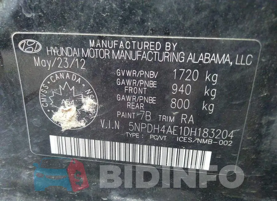5NPDH4AE1DH183204 Photo# 9