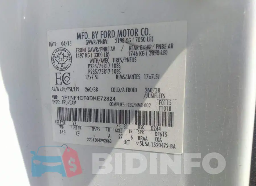 1FTNF1CF8DKE72824 Photo# 9
