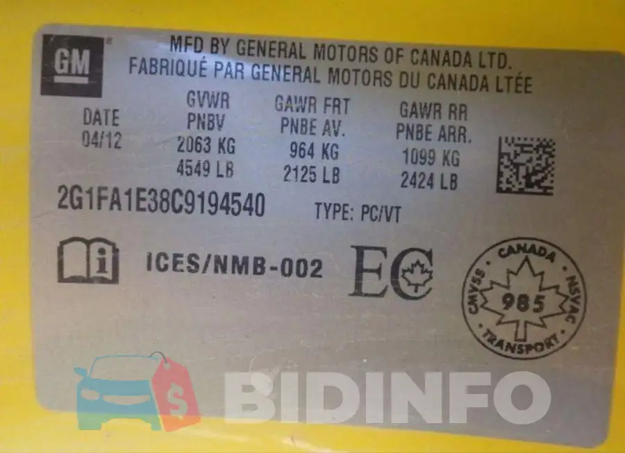 2G1FA1E38C9194540 Photo# 9
