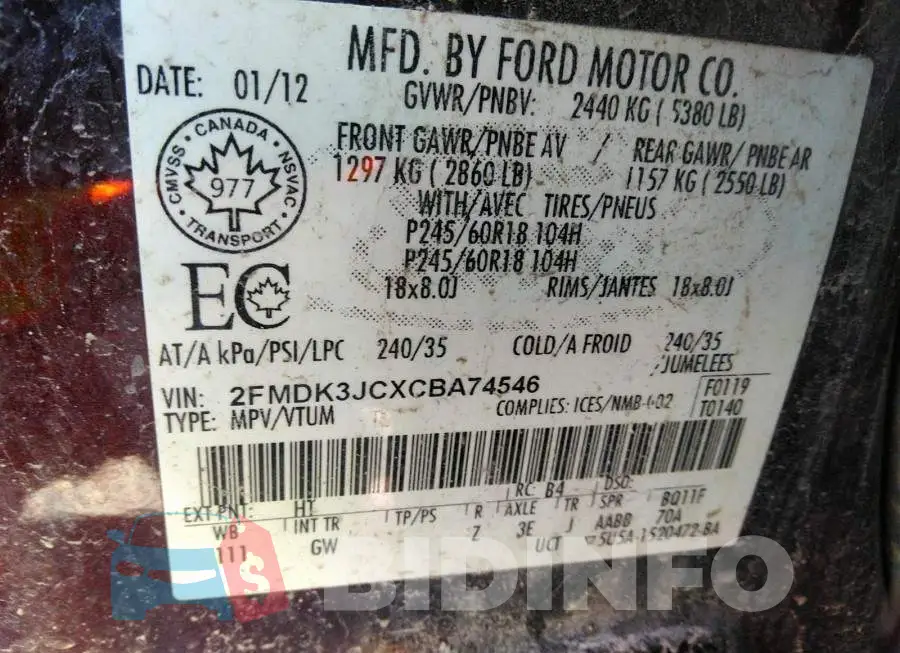 2FMDK3JCXCBA74546 Photo# 9