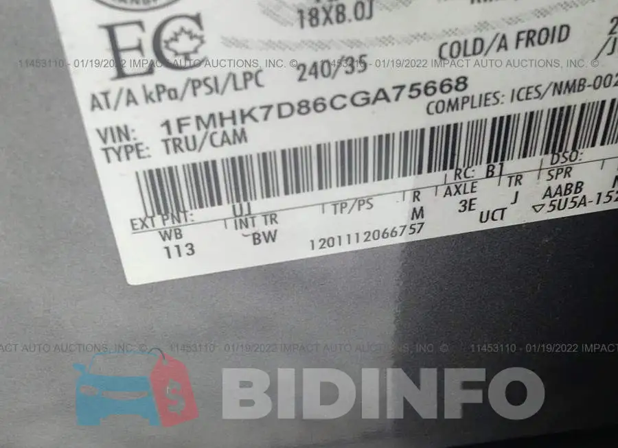 1FMHK7D86CGA75668 Photo# 9