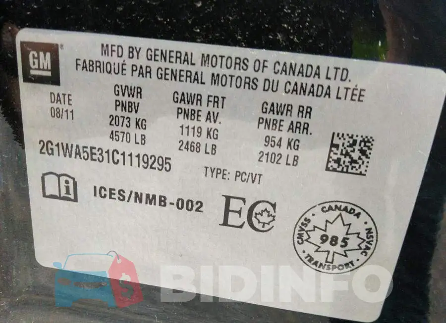 2G1WA5E31C1119295 Photo# 9
