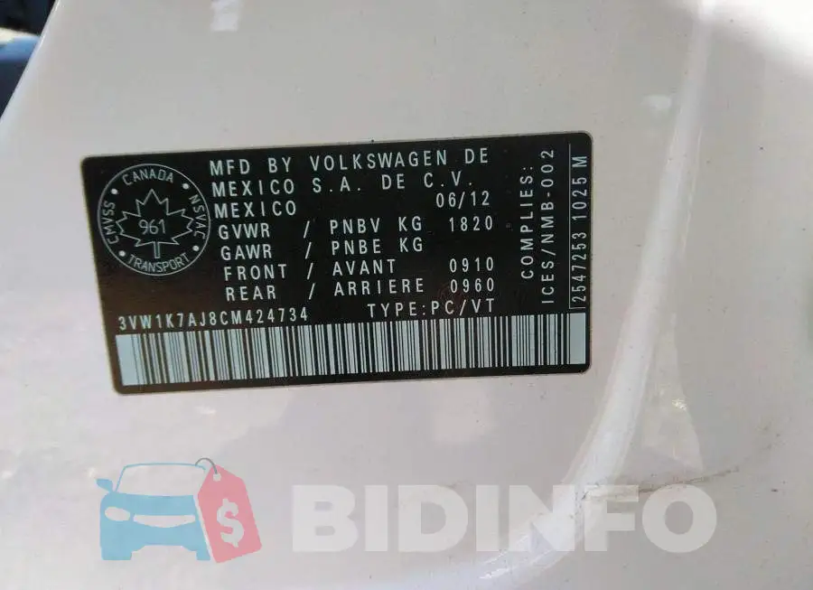 3VW1K7AJ8CM424734 Photo# 9