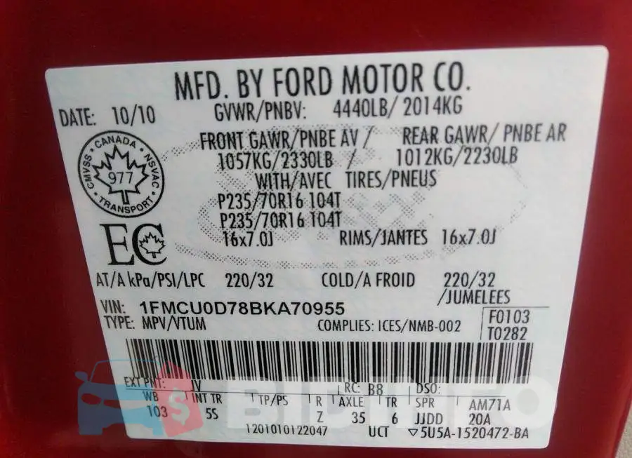 1FMCU0D78BKA70955 Photo# 9