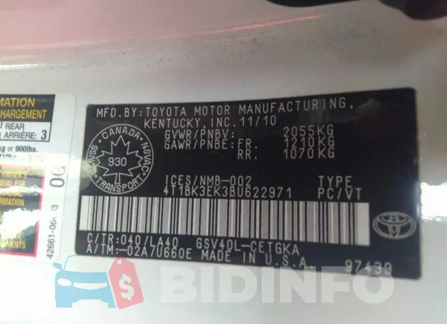 4T1BK3EK3BU622971 Photo# 9