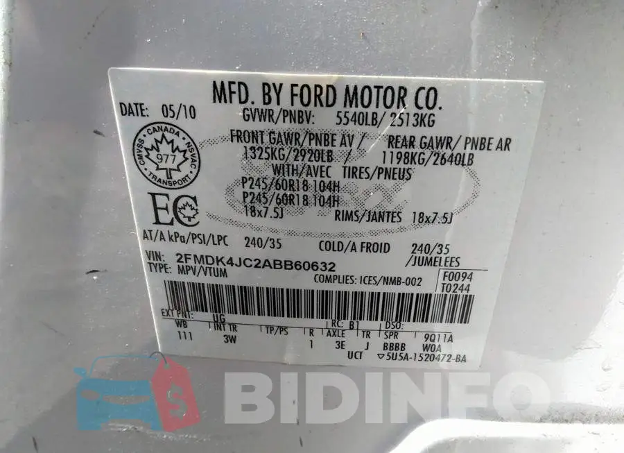 2FMDK4JC2ABB60632 Photo# 9