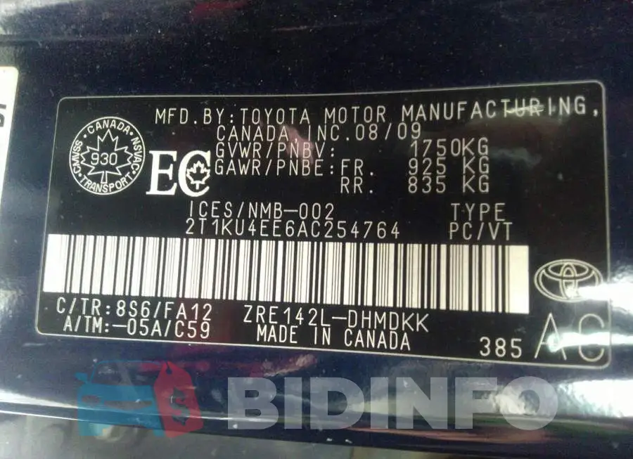 2T1KU4EE6AC254764 Photo# 9