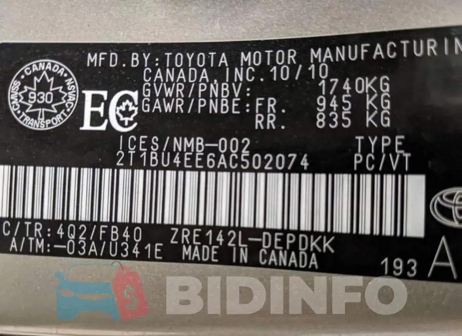 2T1BU4EE6AC502074 Photo# 8