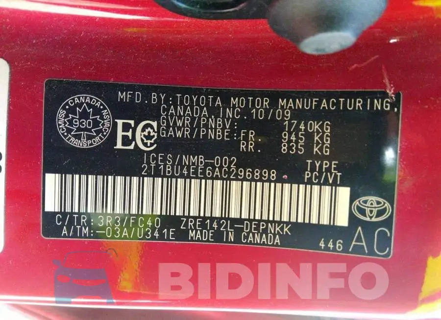 2T1BU4EE6AC296898 Photo# 9