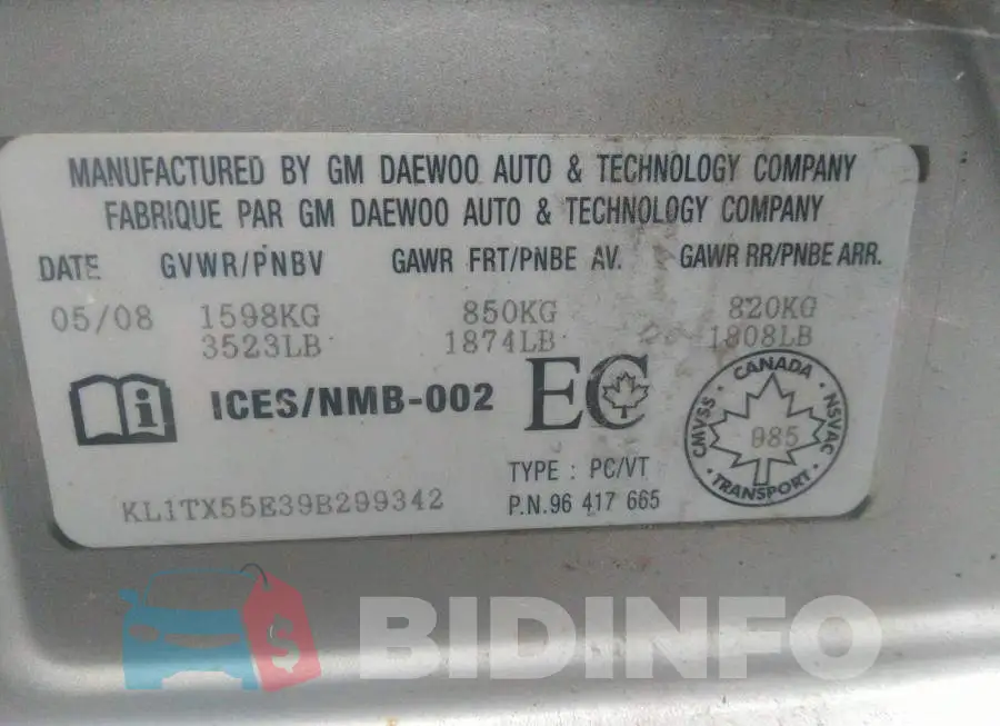 KL1TX55E39B299342 Photo# 9
