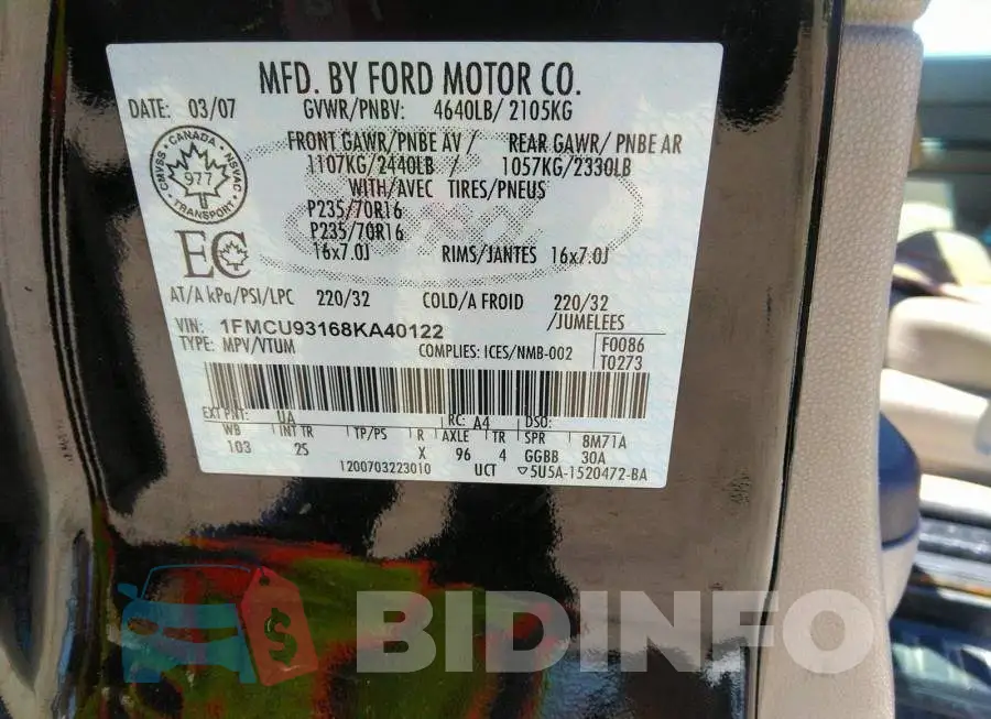 1FMCU93168KA40122 Photo# 9