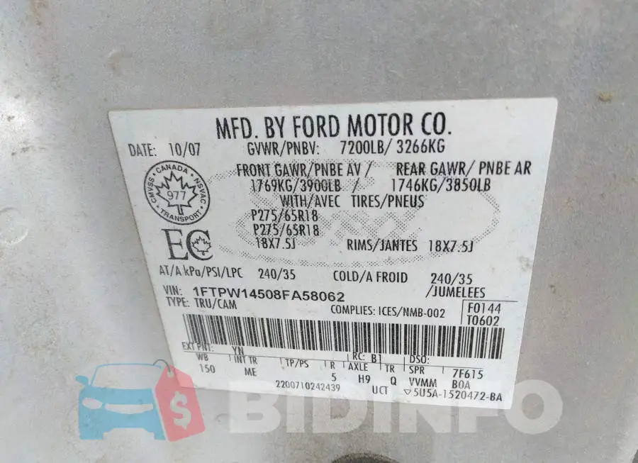 1FTPW14508FA58062 Photo# 9