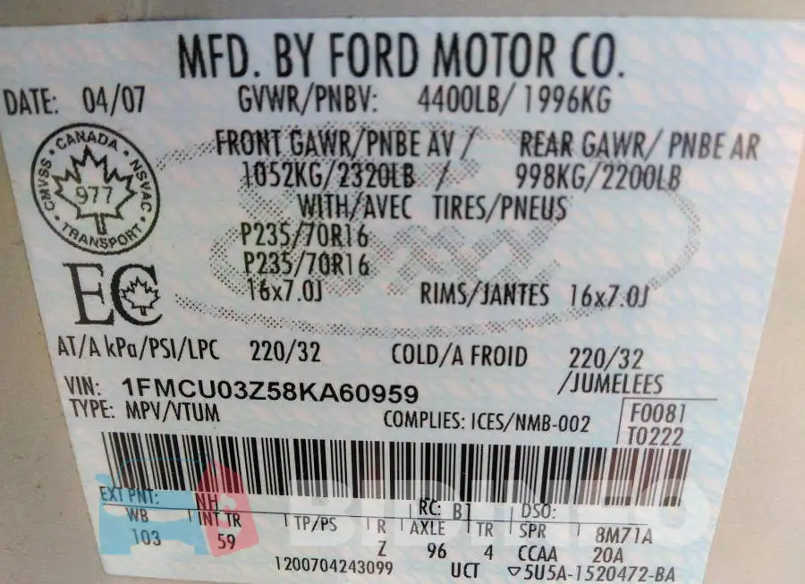 1FMCU03Z58KA60959 Photo# 9