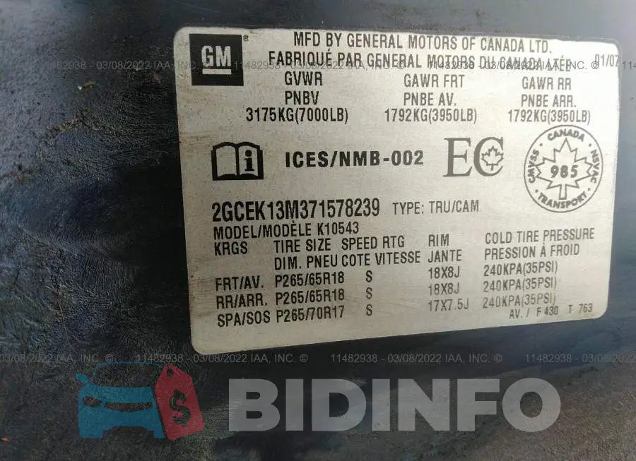 2GCEK13M371578239 Photo# 9