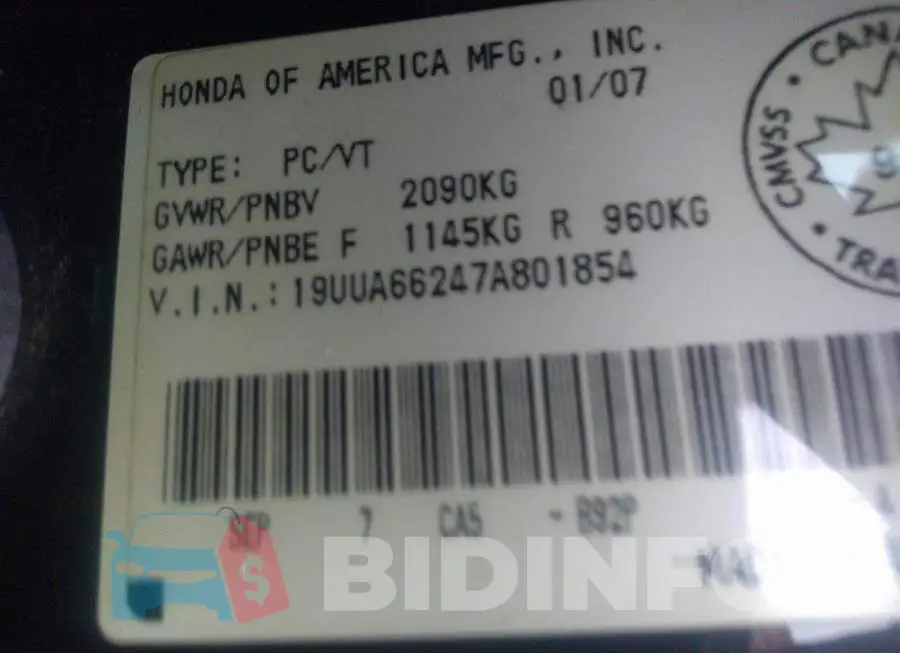 19UUA66247A801854 Photo# 9