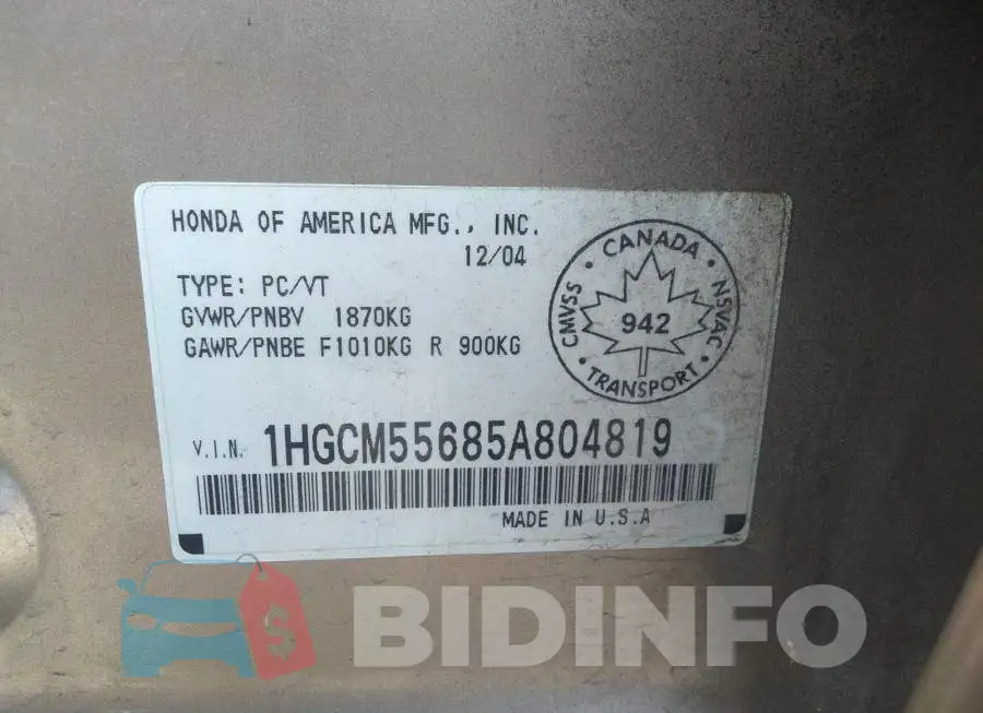 1HGCM55685A804819 Photo# 9