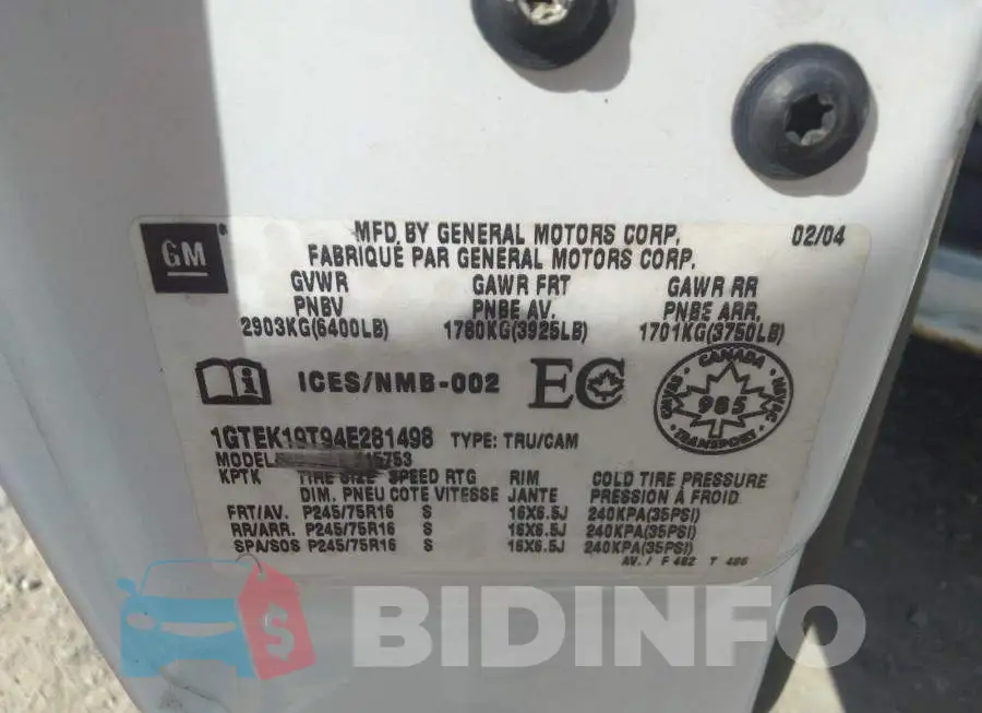 1GTEK19T94E281498 Photo# 9