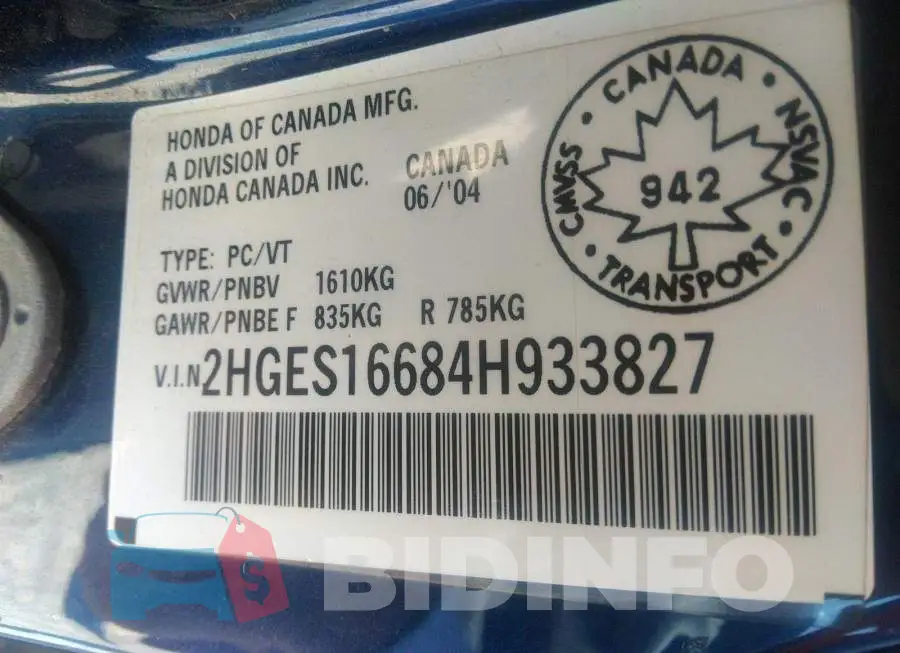 2HGES16684H933827 Photo# 9