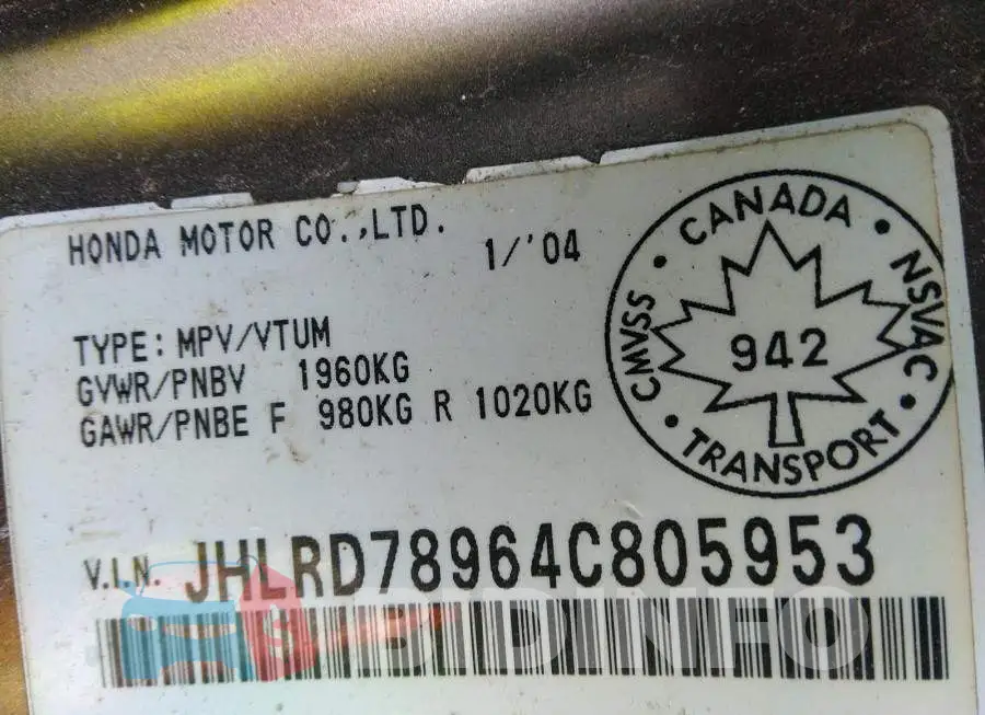 JHLRD78964C805953 Photo# 9