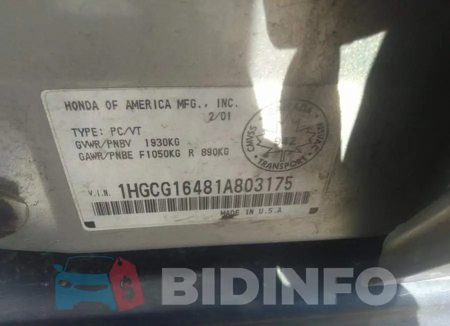 1HGCG16481A803175 Photo# 9