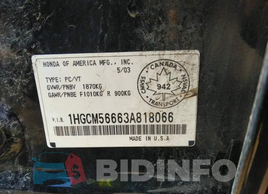 1HGCM56663A818066 Photo# 9