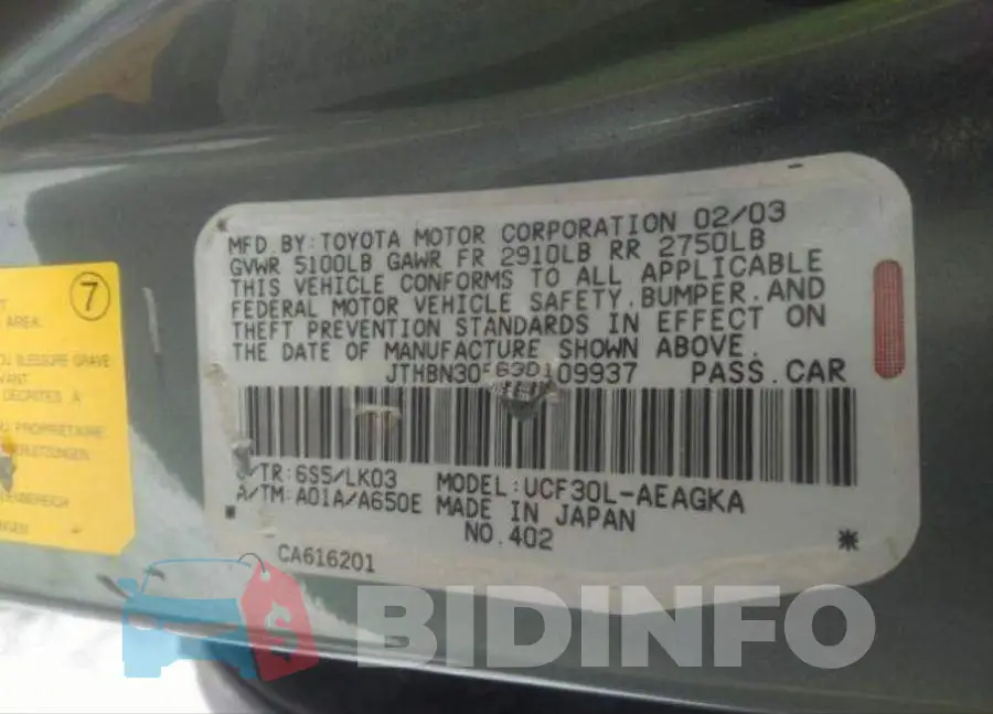 JTHBN30F630109937 Photo# 10
