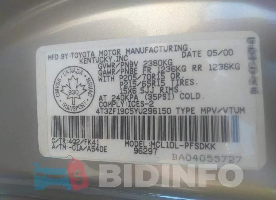 4T3ZF19C5YU296150 Photo# 9