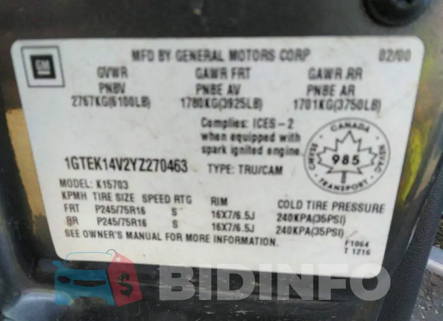 1GTEK14V2YZ270463 Photo# 9