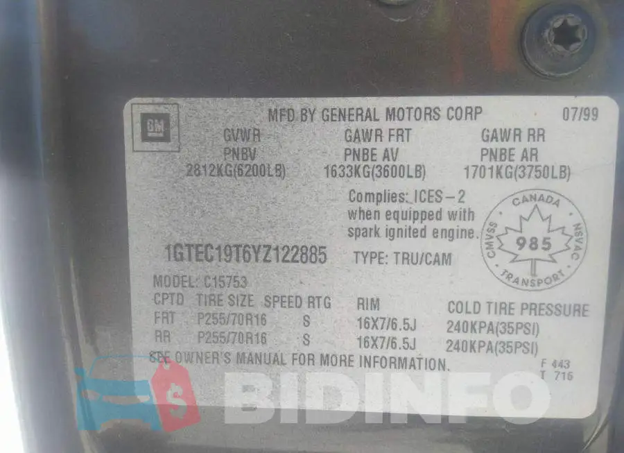 1GTEC19T6YZ122885 Photo# 9