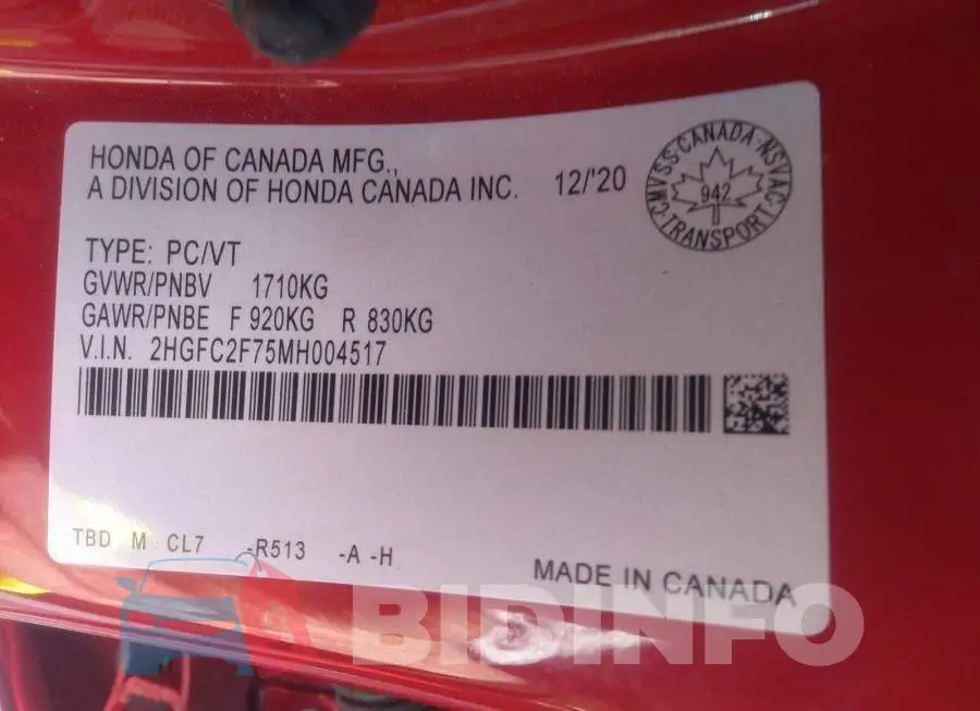 2HGFC2F75MH004517 Photo# 9