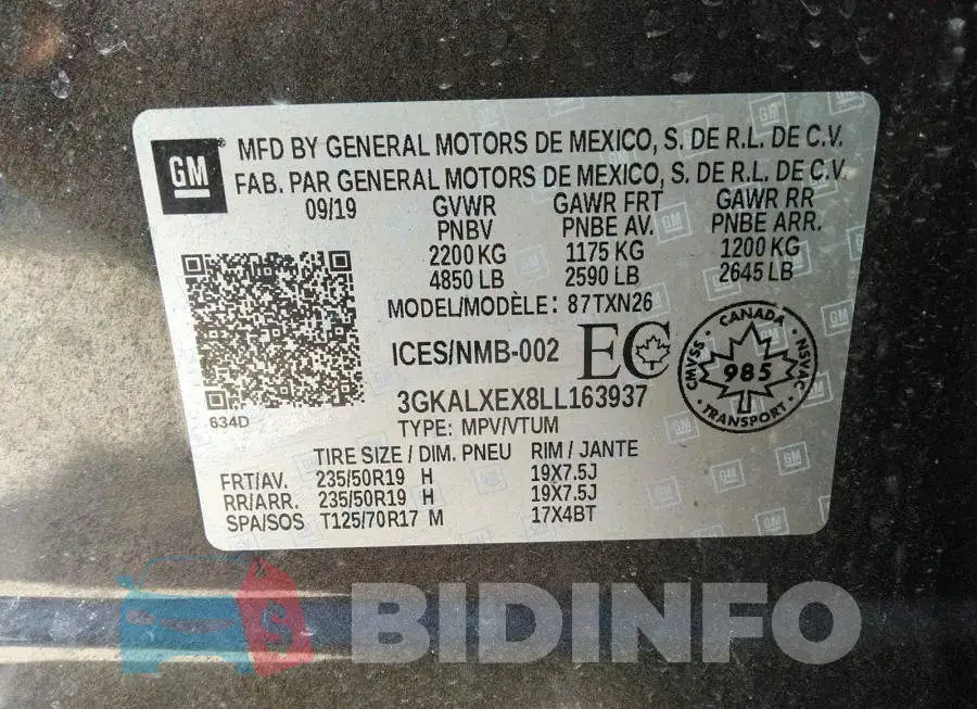 3GKALXEX8LL163937 Photo# 9