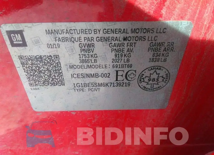 1G1BE5SM6K7139219 Photo# 9
