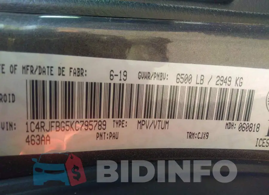1C4RJFBG5KC795789 Photo# 9