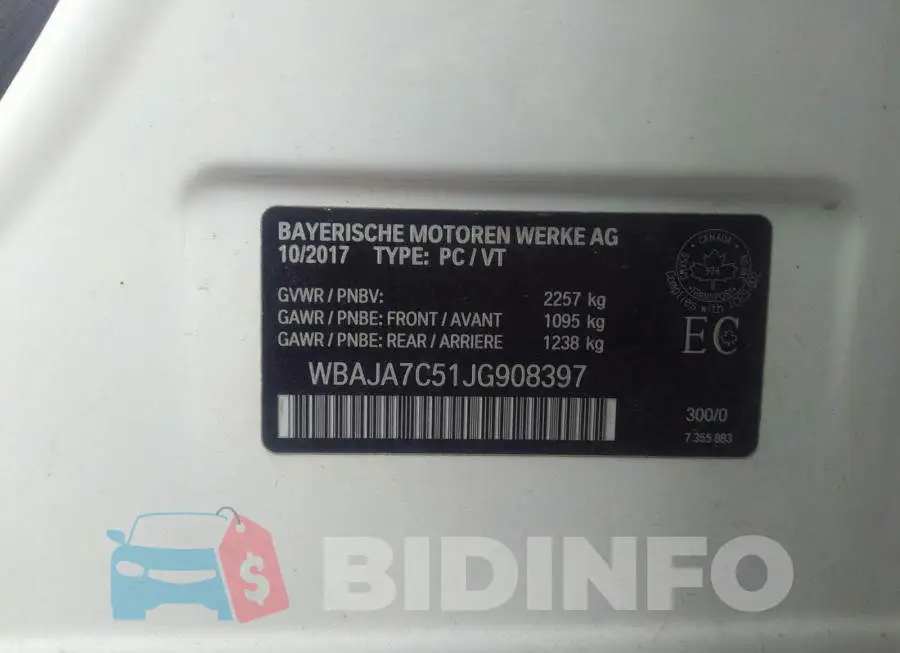WBAJA7C51JG908397 Photo# 9