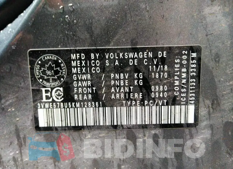 3VWE57BU5KM128361 Photo# 9 3VWE57BU5KM128361 Photo# 9