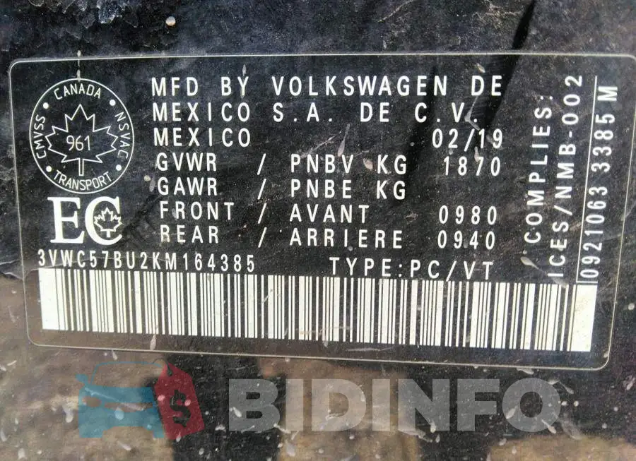3VWC57BU2KM164385 Photo# 9