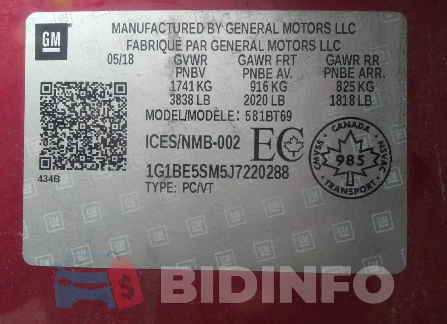 1G1BE5SM5J7220288 Photo# 9