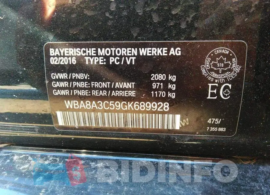 WBA8A3C59GK689928 Photo# 9
