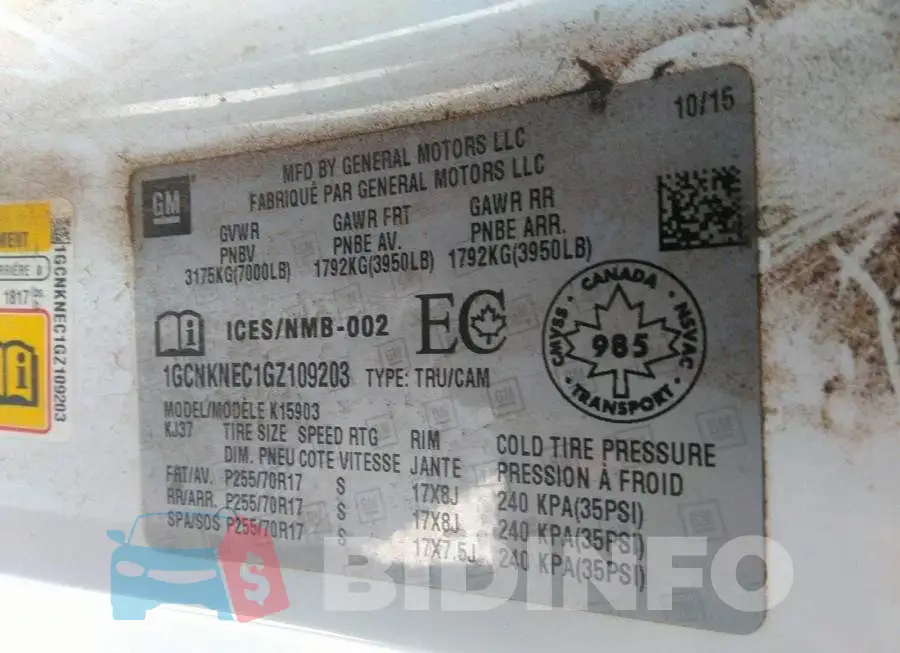 1GCNKNEC1GZ109203 Photo# 9