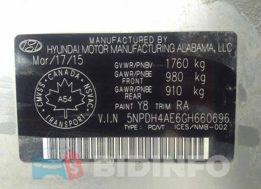5NPDH4AE6GH660696 Photo# 9