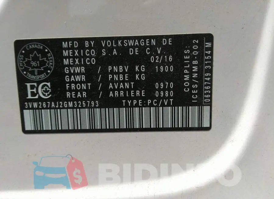 3VW267AJ2GM325793 Photo# 9