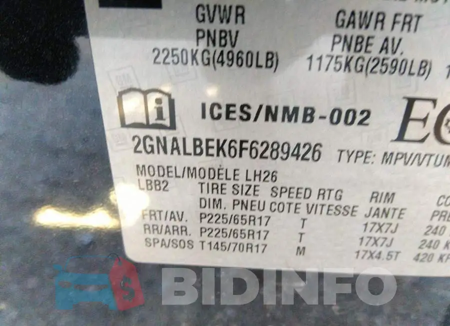 2GNALBEK6F6289426 Photo# 9