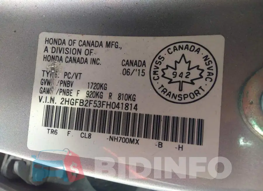 2HGFB2F53FH041814 Photo# 9