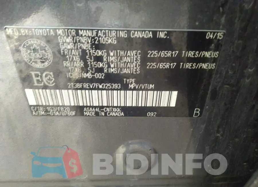 2T3BFREV7FW325393 Photo# 9